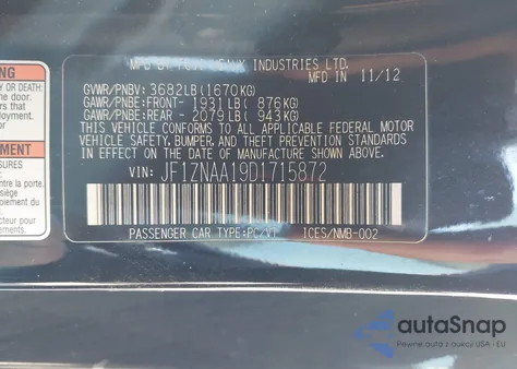 2013 Scion Fr-S z USA, uszkodzony, nr VIN JF1ZNAA19D1715872